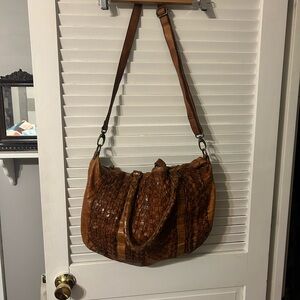 Langelotti Woven Leather Shoulder Bag - Brown